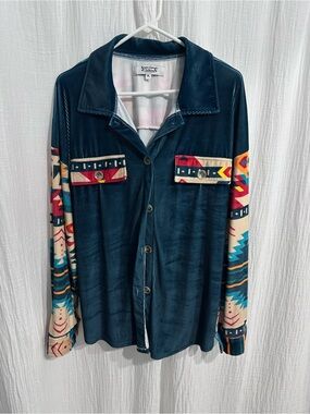 Rowdy Crown Clothing Navajo-Print Long Sleeve Button Shirt Jacket - Teal